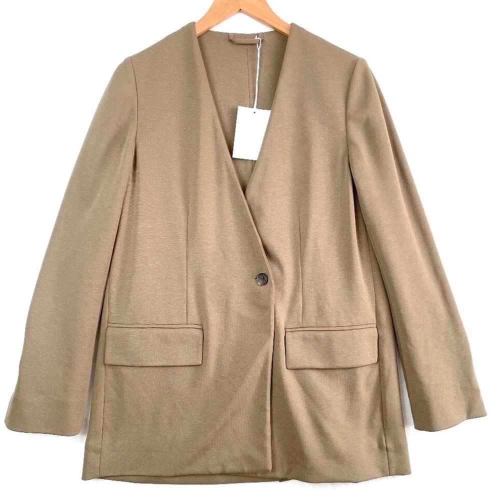 COS Jacket Womens XS Taupe/Brown Oversized Lined Jersey Blazer Collarless